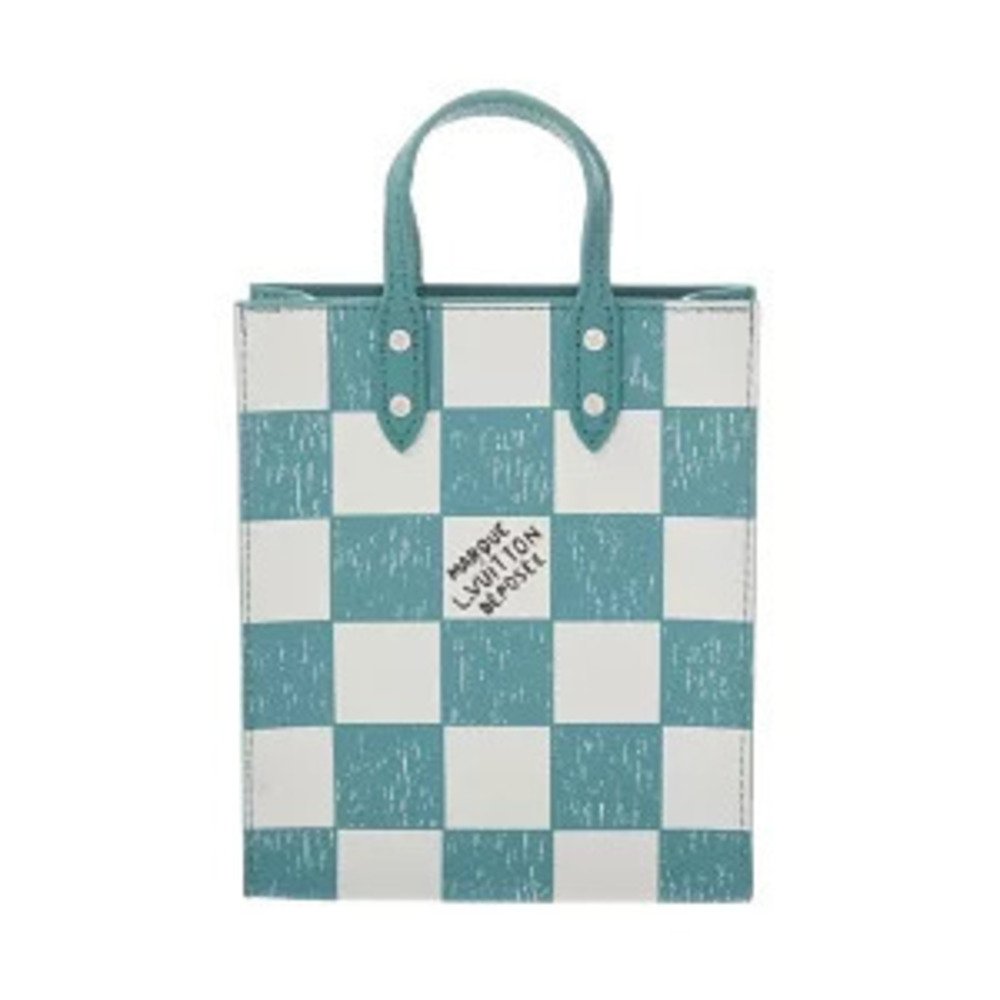 Louis Vuitton Damier Checkerboard Sac Plat Turquoise Blue Canvas Shoulder Bag
